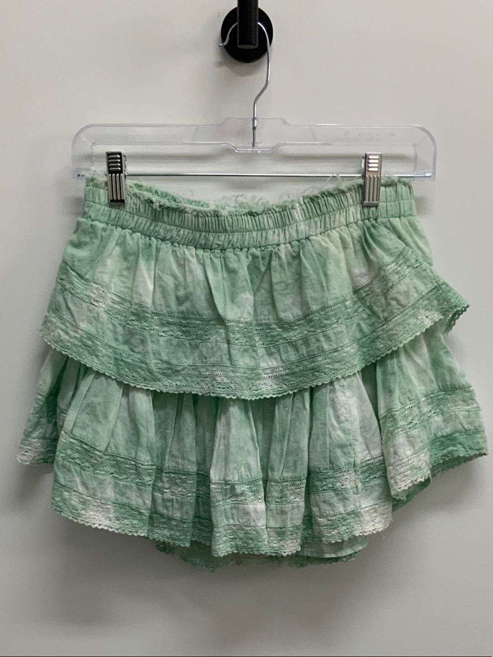 LoveShackFancy Pale Mint Tiered Lace Skirt